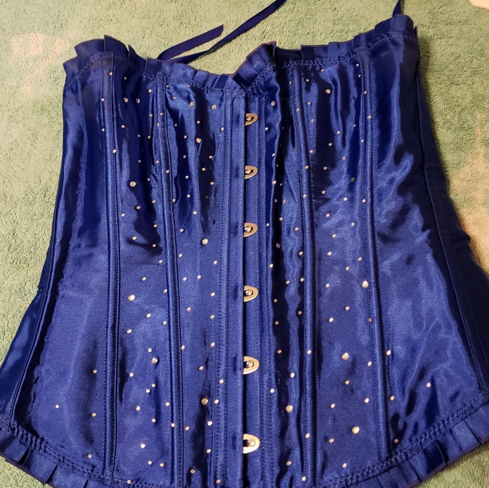 Blue Satin Corset with Rhinestones